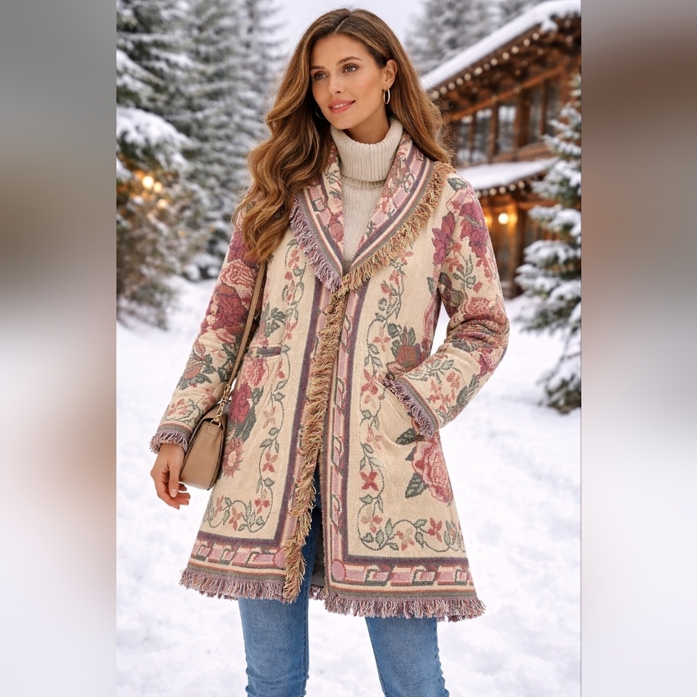 Vintage Tapestry Cardigan Reworked Floral Blanket 1992 One Size